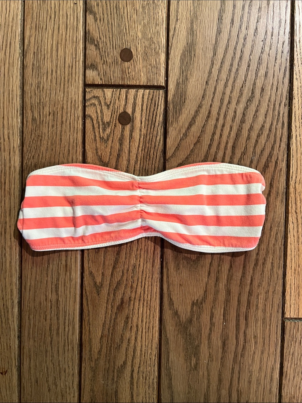 Xhilaration Coral and White Striped Bandeau Swim Top